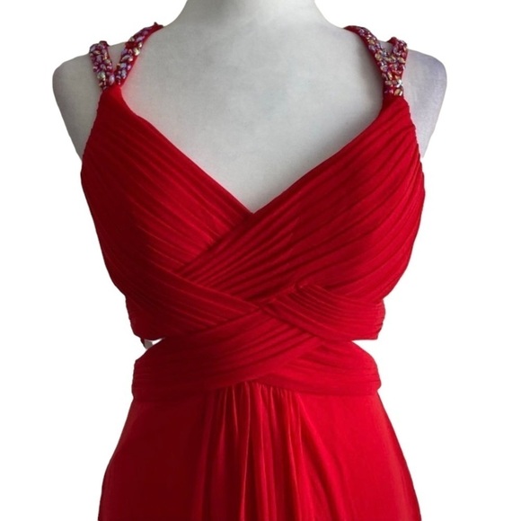 Long Red Cut Out Back Prom Formal Dress - Picture 2 of 7